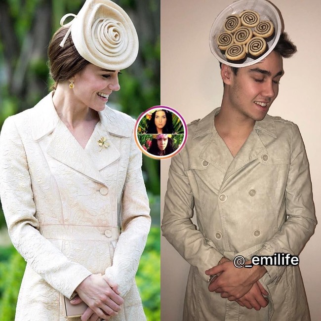 Gaya kocak pemilik akun Instagram @_emilife saat menirukan gaya fashion Kate Middleton. Bukannya terlihat anggun, gaya Emi ini malah mengundang tawa. Foto: Instagram