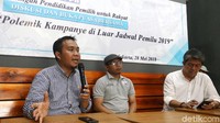 (Ki-ka) Peneliti Hukum Perkumpulan untuk Pemilu dan Demokrasi (Perludem) Fadli Ramadhanil, Ketua Lembaga Pemantau Pemilu, Jaringan Pendidikan Pemilih untuk Rakyat (JPPR), Sunanto, dan Sekretaris Jenderal Komite Independen Pemantau Pemilu (KIPP) Indonesia Kaka Suminta menjadi pembicara diskusi.