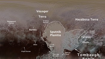 Kemiripan lain Pluto dengan Bumi adalah benda antariksa tersebut juga memiliki atlas yang menampakkan sejumlah nama tempat di sana. Atlas itu sendiri dibuat oleh NASA. Foto: NASA
