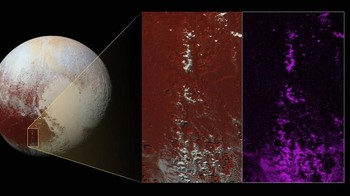 Tak mau kalah dengan Bumi, di Pluto juga terjadi fenomena serupa salju. Hanya saja, butiran mirip salju di sana terbuat oleh metana. Foto: NASA