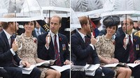 Tampak Pangeran Wiliam sepayung berdua dengan Kate Middleton sedangkan Pangeran Harry sendiri. Foto: Dok. Instagram/katenmeg