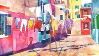 Masih di Italia di daerah Burano, Maja mengabadikan momen suasana kehidupan sehari-hari warga Burano di lukisan cat air karyanya. Istimewa/Boredpanda.
