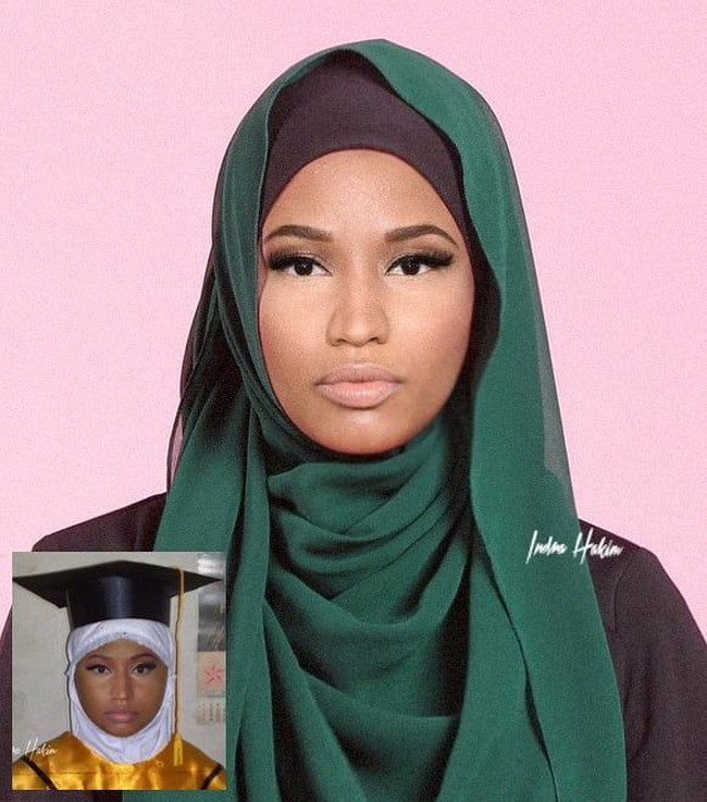 Nicki Minaj juga nggak mau kalah jadi hijabers. Selamat tinggal busana superseksi. (Foto: Instagram/@indra.hakim)