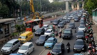 Penampakan Jalan HR Rasuna Said dalam kondisi macet, Kamis (31/5/2018).