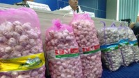 Wakil Direktur Ditpideksu Kombes Daniel Tahimonang Silitonga menjelaskan PT PTI yang mendapat izin kuota impor tersebut dinyatakan bersalah karena mengimpor bawang putih yang tak sesuai ketentuan yakni dalam bentuk benih.  (Foto: Yuni Ayu Amida/detikcom)