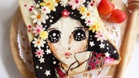 Begini jadinya kalau Princess Orihime di Tanabata jika ada di atas roti tawar. Bell menggambar wajah putri cantik itu dengan cokelat bubuk dan pewarna makanan alami. Foto: Instagram bellchan_cooking_bento