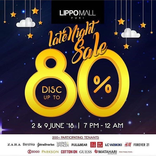 Anda juga bisa berburu barang diskon di Lippo Mall Puri yang juga sale hingga 80% pada 2 dan 9 Juni 2018. Anda pun bisa mendapat voucher Late Night Sale senilai Rp 500 ribu dengan harga Rp 400 ribu yang dapat dipakai di beragam toko. Foto: istimewa