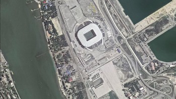 Memiliki 45.000 tempat duduk, stadion Rostov Arena terletak di tepi selatan sungai Don. Foto: Dok. Russian Space agency
