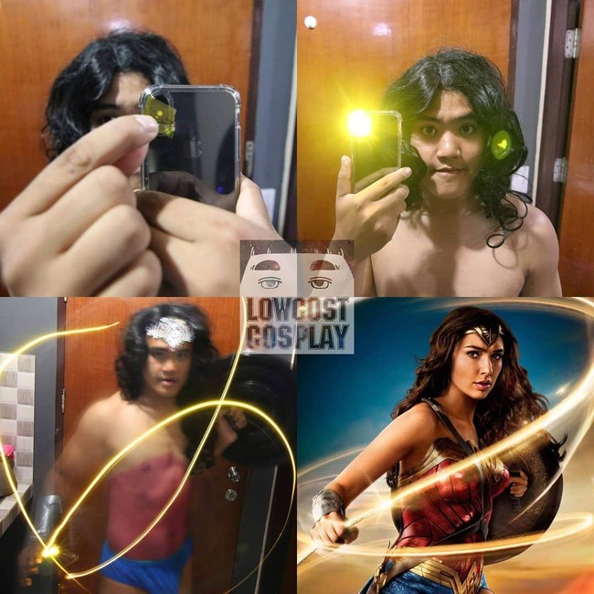 Anda yang ingin berfoto ala poster Wonder Woman mungkin bisa mencoba cara seperti ini. Foto: Facebook/Instagram Lowcost Cosplay