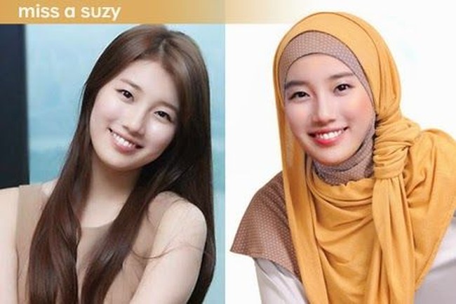 Pernah membayangkan ketika Bae Suzy memakai hijab? Beginilah penampilannya jika bintang drama While You Were Sleeping ini berhijab. Foto: Blog doubleddodewii