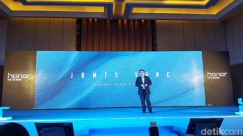 Presiden Honor Indonesia, James Yang, menjadi keynote speaker dalam acara peluncuran. (Foto: detikINET/Muhamad Imron Rosyadi)
