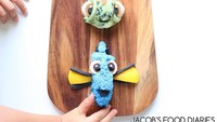 Cute! Ini adalah beberapa tokoh populer di film Finding Nemo. Semuanya terbuat dari kacang lentil, kale dan mashed potato. Pelengkapnya ada blue rice yang dibuat dari kol ungu. Foto: instagram @jacobs_food_diaries