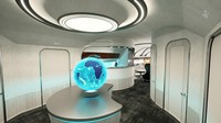 Salah satu ruang fungsional di dalam Hotel Class yang disertai dengan bola dunia penanda posisi pesawat (Airbus Corporate Jets)