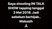 Hingga akhirnya Mulan menjawab bahwa acara tersebut syuting diambil pada 3 Mei lalu sebelum dirinya memetuskan hijrah dan berhijab. Dok. Instagram/mulanjameela1