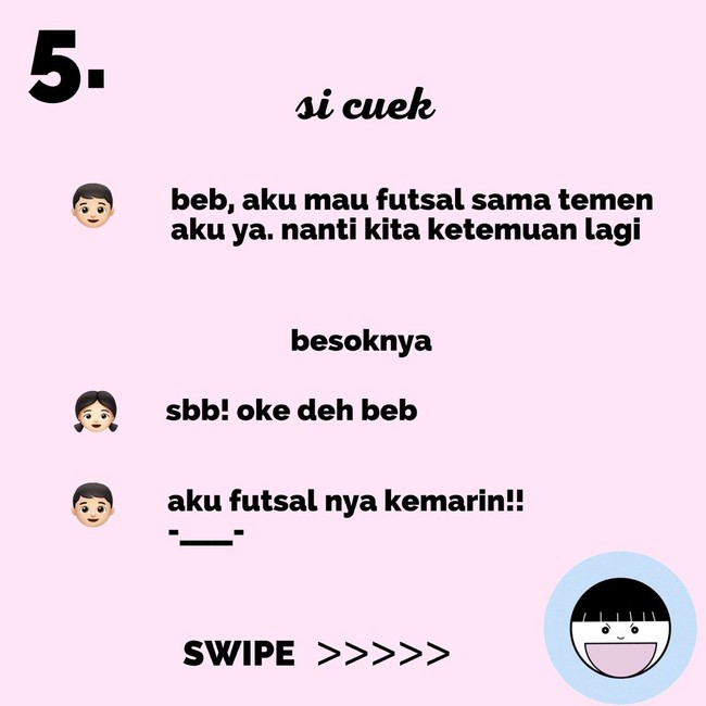 Chatingnya kemarin, tapi dibalasnya sekarang. Tandanya pasanganmu cuek. Foto: Instagram @koplak.ngakak