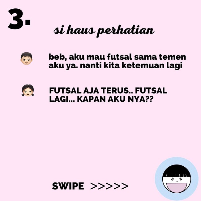 Si haus perhatian, yang terkesan cemburu dengan futsal pacarnya. Foto: Instagram @koplak.ngakak