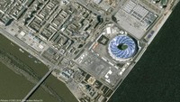 Foto udara Nizhny Novgorod dan stadionnya. Inilah kota kelahiran Maxim Gorky, penulis sastra paling terkenal di Rusia (Pleiades/CNES 2018/Distribution Airbus DS/Handout via Reuters)