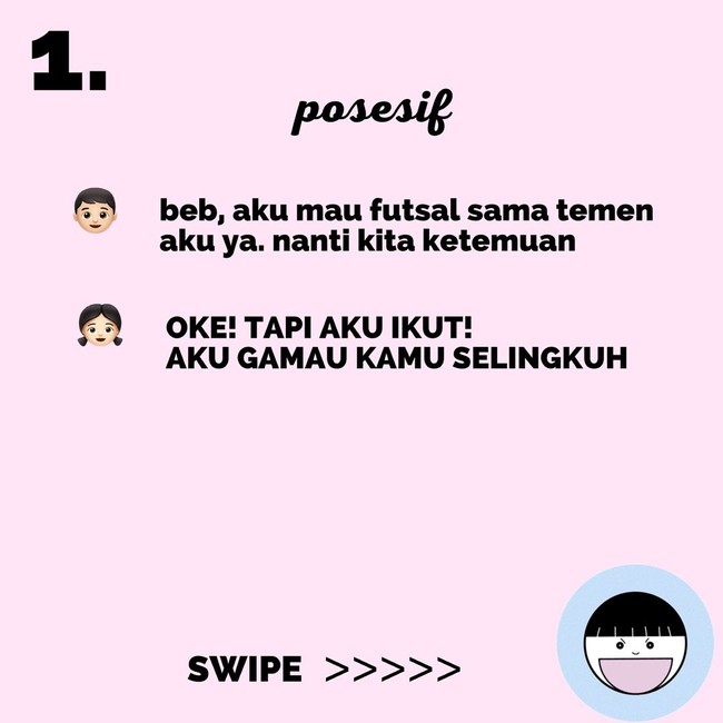 Tipe posesif yang selalu mengikuti kemana perginya pacar. Foto: Instagram @koplak.ngakak