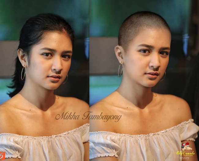 Wajah Mikha Tambayong juga jadi berbeda jika tanpa rambut, tapi tetap cantik kok.  Foto: Instagram/@edycomodo