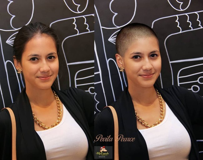 Sementara inilah penampilan Pevita Pearce tanpa rambut. Kocak, ya! Foto: Instagram/@edycomodo