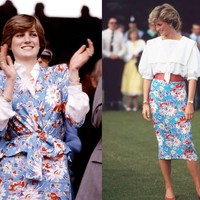 Gaya Diana yang versatile masih bisa diaplikasikan ke masa sekarang. Foto sebelah kiri dari tahun 1981 menampilkan dia mengenakan setelan atasan wrap dengan layer kemeja. Di kanan, tahun 1985 ia meninggalkan atasan bunganya dan memilih blouse putih dengan belt besar. Foto: Ist.