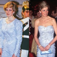 Diana mengenakan gaun biru pucat dari Catherine Walker pertamakalinya pada kunjungan ke Lisbon tahun 1987. Di tahun 1989, gaun modest lengan panjang ini dirombak menjadi model strapless dengan kerah bentuk hati. Foto: Ist.