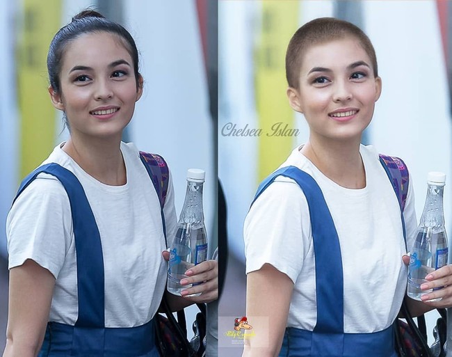 Seketika wajah Chelsea Islan jadi beda banget kalau botak.  Foto: Instagram/@edycomodo