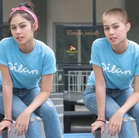 Vanesha Prescilla ternyata cocok-cocok saja dengan kepala plontos. Memang sulit ditandingi jika dari sananya memang sudah cantik.  Foto: Instagram/@edycomodo