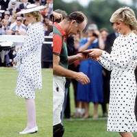 Diana memakai gaun sesuai tren. Kala itu di bulan Juni 1986, gaun polkadot miliknya hadir dengan aksen peplum memanjang di belakang. Setahun kemudian, detail peplum itu dihilangkan. Foto: Ist.