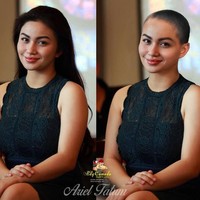 Ariel Tatum dikenal sebagai aktris yang selalu tampil dengan rambut panjang, ketika botak penampilannya jadi aneh.  Foto: Instagram/@edycomodo