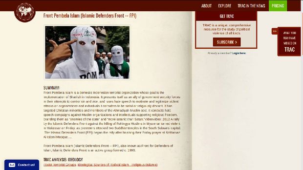 TRAC memasukkan FPI ke dalam daftar organisasi terorisme domestik. Konon hal ini yang menyebabkan beberapa konten berkaitan FPI di medsos diblokir atau dihapus