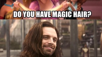 Selain Thor, ada juga Bucky yang bahkan rambutnya lebih bergelombang. Foto: Instagram @9GA