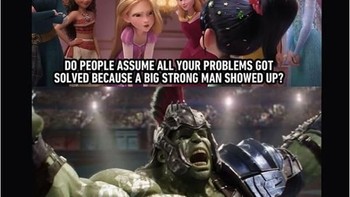 Para puteri Disney terkenal memiliki masing-masing pria yang mampu menyelamatkan mereka, dan Thor juga memiliki Hulk yang pernah menyelamatkannya di film Thor: Ragnarok. Foto: Instagram @9GAG