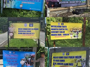 Polisi Pasang Spanduk Lucu dan Baperan agar Pemudik Hati-hati