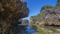 Batu-batu karang berukuran besar pun menjadikan Pantai Siung tampak unik. Batu karang tersebut membentang di sisi timur dan barat pantai, letaknya agak menjorok ke laut (Aprianto Edy Kurniawan/dTraveler)