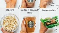Food swap anjuran Meixner bukan hanya bikin ramping tapi juga sehat. Coba deh lihat informasi kalori pada keripik kentang, frappuccino dan burger ini. Foto: Instagram meowmix