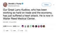 Penasihat Ekonomi Trump, Larry Kudlow, Kena Serangan Jantung