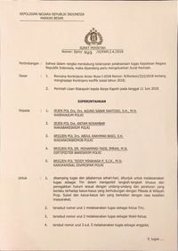 Surat perintah Wakapolri Polri soal pembentukan Tim Khusus Bantu Polda Sulsel Tangani Pilkada