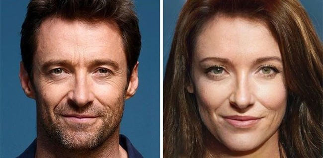 Si gagah Wolverine yang dibintangi Hugh Jackman jadi wanita cantik berambut coklat. Foto: Dok. FaceApp