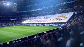 Tak ketinggalan, tifo dari para supporter Real Madrid, klub dari Cristiano Ronaldo, ikut melengkapi penampakan awal dari FIFA 19. Foto: YouTube/EA Sports