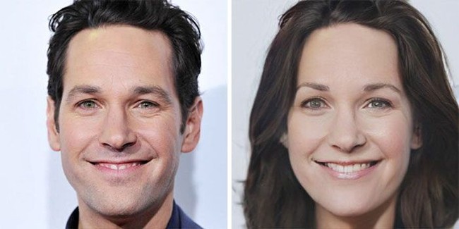Wajah wanita Paul Rudd, aktor Ant-Man tidak jauh berbeda dari aslinya. Foto: Dok. FaceApp