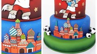 Kue yang satu ini tak kalah keren. Desainnya menghadirkan bentuk piala dunia, ikon bangunan di Rusia hingga maskot piala dunia yang dikenal dengan sebutan Zabivaka. Foto : Instagram @anabrumbiscuit  