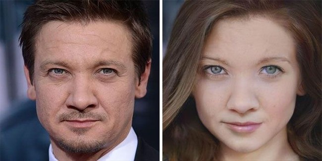 Inilah penampilan Jeremy Renner si Hawkeye saat jadi wanita. Sama-sama memiliki tatapan mata yang tajam ya. Foto: Dok. FaceApp