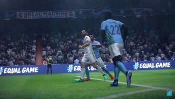 Dua full back Manchester City, Benjamin Mendy dan Danilo, tampak tengah menjaga Karim Benzema. Foto: YouTube/EA Sports