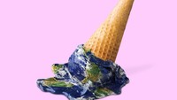 Alessio punya cara unik, untuk menarik perhatian orang dari isu Global Warming. Ia membuat cone es krim, dengan planet bumi yang meleleh. Foto: Instagram @alessiofdesign