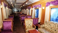 Kursi penumpang di kereta ini dibuat klasik nan mewah. Begitu juga dengan desain interiornya. Istimewa/Deccan Odyssey.