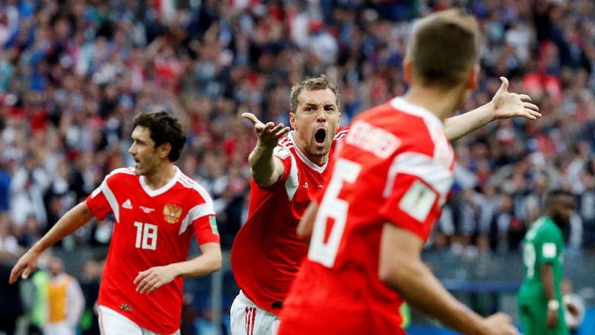 Timnas Rusia akan menghadapi Mesir pada laga keduanya di Grup A Piala Dunia 2018, Rabu (20/6/2018) dini hari WIB. (Foto: Grigory Dukor/Reuters)