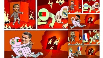 Ronaldo yang kemarin mencetak hattrick digambarkan menolong Portugal dan Real Madrid. Sedangkan Messi hanya bisa menolong Barcelona saja, Argentina tidak. Foto: istimewa
