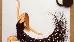 Keren! Seniman Ini Bikin Gambar Model yang Pakai Gaun Makanan