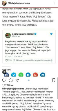 Adik Ungkap Respons Ahok Soal SP3 Kasus Chat Habib Rizieq